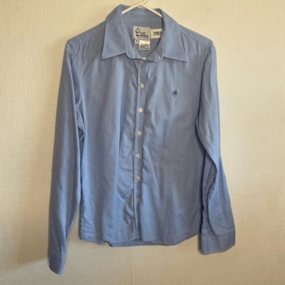 Lilly Pulitzer Blue Long Sleeve‎ Button Up Blouse Dress Shirt Women 12 Vietnam